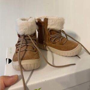 Geox Kids Brown Suede Faux-Shearling Lace-Up Boots